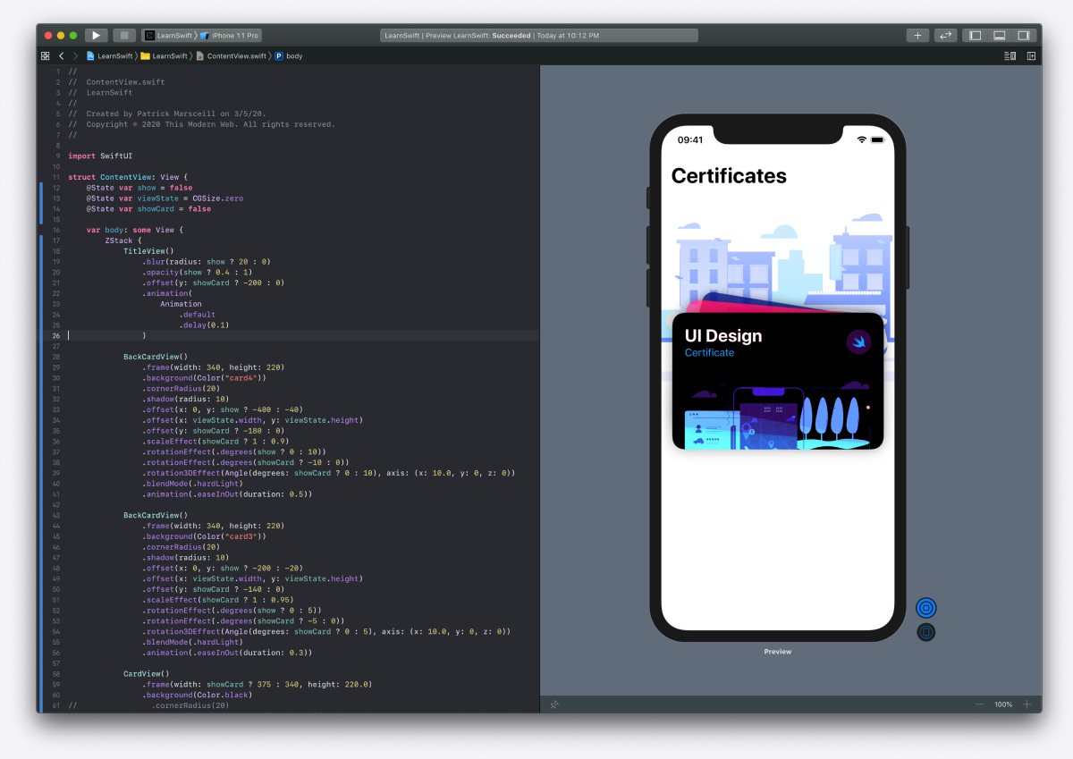 UI from Xcode 11.3.1 with Canvas